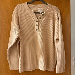 aerie Cream Ribbed Henley Pullover Sweater